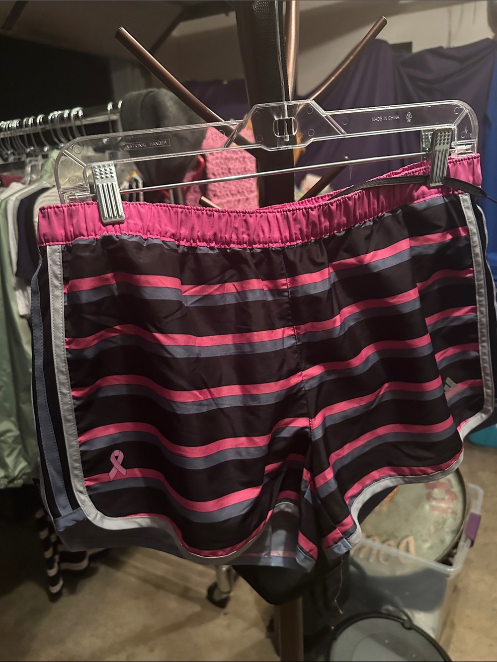 Black & Pink Striped Athletic Shorts